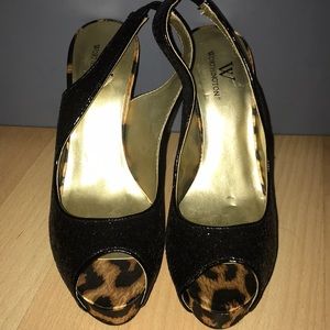 Black sequin/leopard print heels